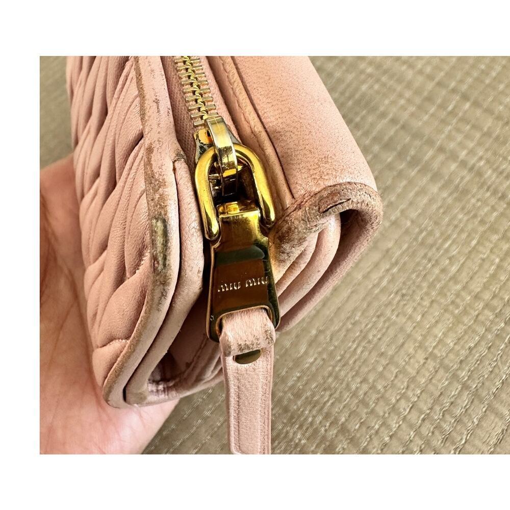 Authentic Miu Miu Matelasse - Pink Blush Leather Trifold Wallet - Picture 9 of 13